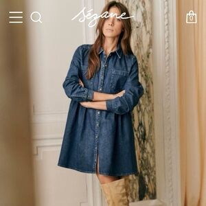 Sezane Leana Dark Blue Denim Dress